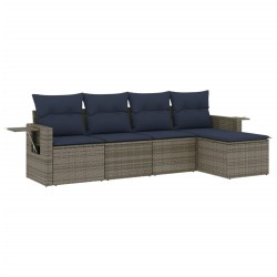 Salon de jardin 5 pcs avec coussins gris résine tressée 