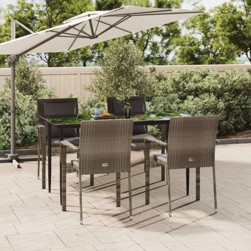 Ensemble à manger de jardin coussins 5 pcs noir et gris 