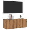 Meuble TV mural chêne artisanal 80x30x30 cm bois d'ingénierie 