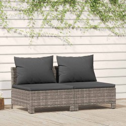 Canapé de jardin 2 places avec coussins Gris Résine tressée 