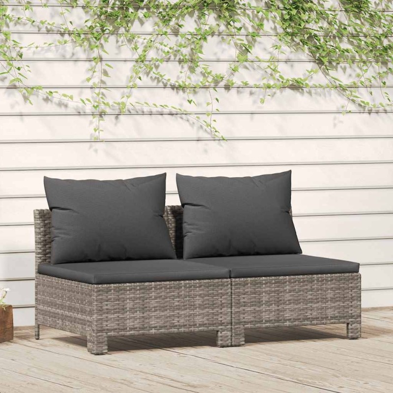 Canapé de jardin 2 places avec coussins Gris Résine tressée 