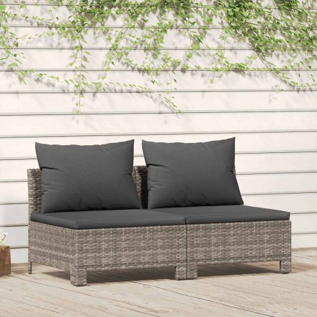 Canapé de jardin 2 places avec coussins Gris Résine tressée 