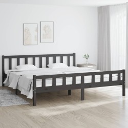 Cadre de lit sans matelas gris bois massif 