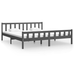 Cadre de lit sans matelas gris bois massif 