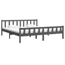 Cadre de lit sans matelas gris bois massif 