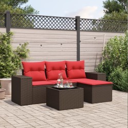 Salon de jardin avec coussins 5 pcs marron résine tressée 