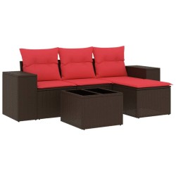 Salon de jardin avec coussins 5 pcs marron résine tressée 