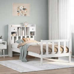 Lit bibliothèque sans matelas blanc 75x190cm bois de pin massif 