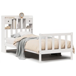 Lit bibliothèque sans matelas blanc 75x190cm bois de pin massif 