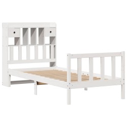 Lit bibliothèque sans matelas blanc 75x190cm bois de pin massif 