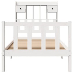Lit bibliothèque sans matelas blanc 75x190cm bois de pin massif 