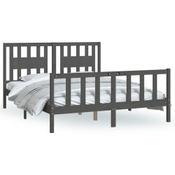 Cadre de lit sans matelas gris bois de pin massif 