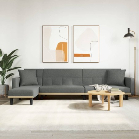 Canapé-lit en forme de L gris foncé 275x140x70 cm tissu 