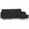 Canapé à 3 places avec repose-pieds Noir 180 cm Tissu 
