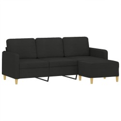Canapé à 3 places avec repose-pieds Noir 180 cm Tissu 