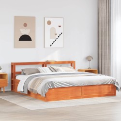 Cadre de lit et tête de lit cire marron 180x200 cm bois de pin 