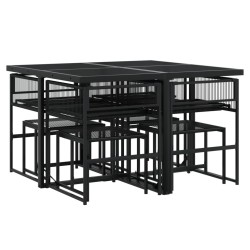 Ensemble à manger de jardin 9 pcs Noir Résine tressée 