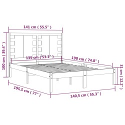 Cadre de lit sans matelas 135x190 cm bois massif 