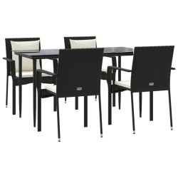 Ensemble à manger de jardin coussins 5pcs Noir Résine tressée 
