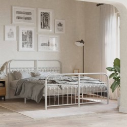 Cadre de lit métal sans matelas et pied de lit blanc 150x200 cm 