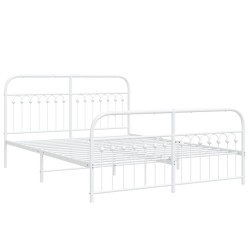 Cadre de lit métal sans matelas et pied de lit blanc 150x200 cm 