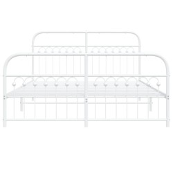 Cadre de lit métal sans matelas et pied de lit blanc 150x200 cm 