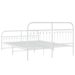 Cadre de lit métal sans matelas et pied de lit blanc 150x200 cm 