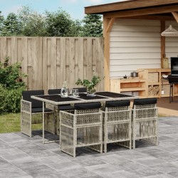 Ensemble à manger de jardin et coussins 7 pcs gris clair rotin 