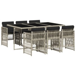 Ensemble à manger de jardin et coussins 7 pcs gris clair rotin 