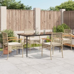 Ensemble à manger de jardin avec coussins 5pcs Beige poly rotin 
