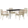 Ensemble à manger de jardin avec coussins 5pcs Beige poly rotin 
