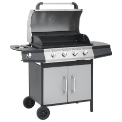 Barbecue à gaz 4+1 zones cuisson Noir et argenté Acier et inox  