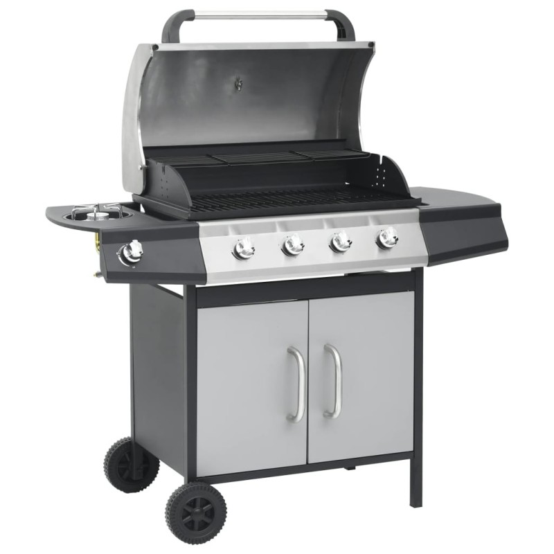 Barbecue à gaz 4+1 zones cuisson Noir et argenté Acier et inox  