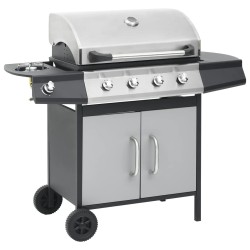 Barbecue à gaz 4+1 zones cuisson Noir et argenté Acier et inox  