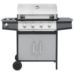 Barbecue à gaz 4+1 zones cuisson Noir et argenté Acier et inox  
