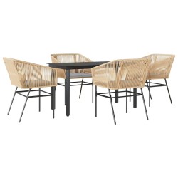 Ensemble à manger jardin coussins 5pcs marron poly rotin verre 