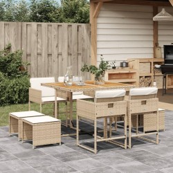 Ensemble à manger de jardin et coussins 9 pcs beige Poly rotin 