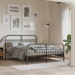 Cadre de lit métal sans matelas avec pied de lit noir 150x200cm 