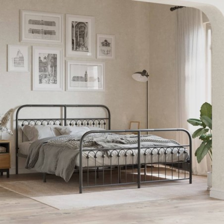 Cadre de lit métal sans matelas avec pied de lit noir 150x200cm 