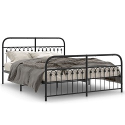Cadre de lit métal sans matelas avec pied de lit noir 150x200cm 