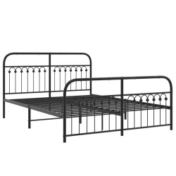 Cadre de lit métal sans matelas avec pied de lit noir 150x200cm 
