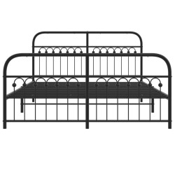 Cadre de lit métal sans matelas avec pied de lit noir 150x200cm 