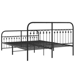 Cadre de lit métal sans matelas avec pied de lit noir 150x200cm 