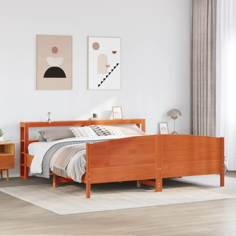 Cadre de lit sans matelas cire marron 200x200cm bois pin massif 