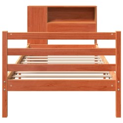 Lit bibliothèque sans matelas cire marron 90x200 cm bois massif 