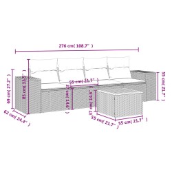 Salon de jardin 5 pcs avec coussins gris résine tressée 