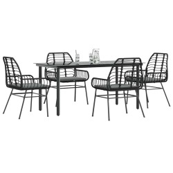 Ensemble à manger de jardin et coussins 5 pcs noir rotin verre 