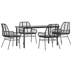 Ensemble à manger de jardin et coussins 5 pcs noir rotin verre 