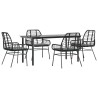Ensemble à manger de jardin et coussins 5 pcs noir rotin verre 