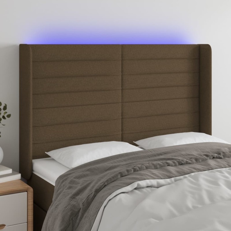 Tête de lit à LED Marron foncé 147x16x118/128 cm Tissu 